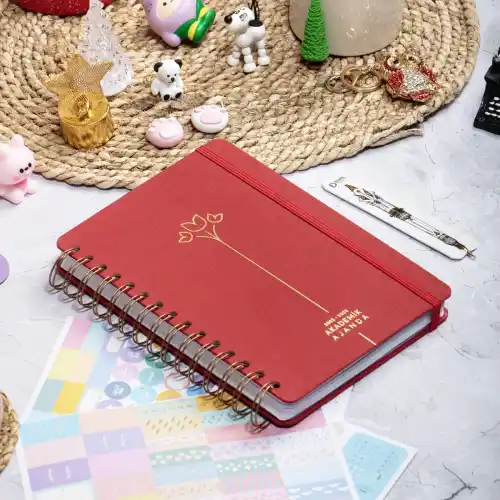 2025-2026 A5 Akademik Ajanda Spiralli Kumaş Kapak 16 Aylık - Kırmızı