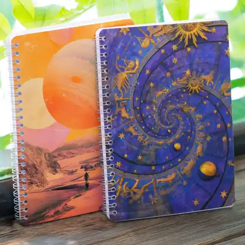 A5 Spiralli Karton Kapak 2li Set Kareli Ders Programlı Not Okul Defteri - Galaksi Serisi Vol. 2