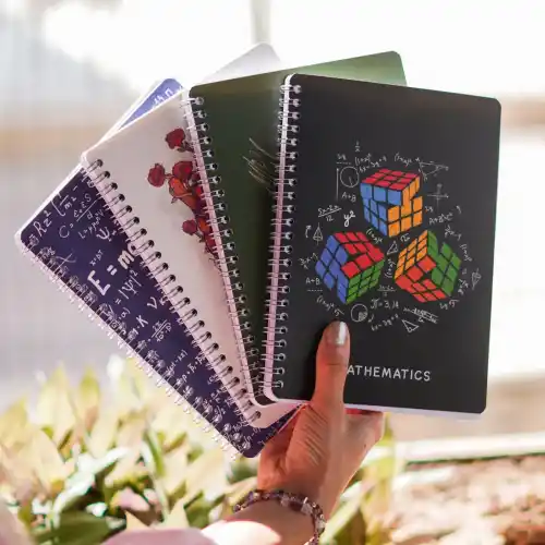 A5 Spiralli Karton Kapak 4lü Set Kareli Ders Programlı Not Okul Defteri - Akademi Serisi