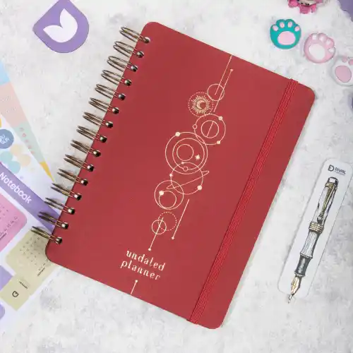 A5 Süresiz Haftalık Planlayıcı Spiralli Kumaş Kapak - Kırmızı