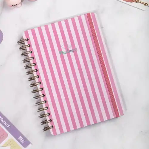 A5 Süresiz Haftalık Planlayıcı Spiralli Kuşe Kapak - Pembe Çizgili