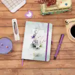 13,5x20 cm Mor Çiçekli Sert Kapak Noktalı Tarihsiz Dikişli Not Okul Defteri