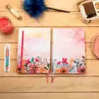 13,5x20 cm Çiçekli Sert Kapak Noktalı Tarihsiz Dikişli Not Okul Defteri