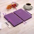 13x21 cm Mor Deri Sert Kapak Noktalı Tarihsiz Dikişli Not Okul Defteri