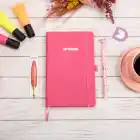 13x21 cm Pembe Deri Sert Kapak Noktalı Tarihsiz Dikişli Not Okul Defteri