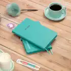 13x21 cm Turkuaz Deri Sert Kapak Noktalı Tarihsiz Dikişli Not Okul Defteri