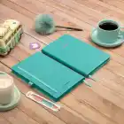 13x21 cm Turkuaz Deri Sert Kapak Noktalı Tarihsiz Dikişli Not Okul Defteri