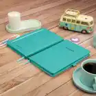 13x21 cm Turkuaz Deri Sert Kapak Noktalı Tarihsiz Dikişli Not Okul Defteri