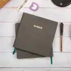 16,5x16,5 cm Füme Yumuşak Deri Kapak Noktalı Tarihsiz Dikişli Not Okul Defteri