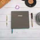 16,5x16,5 cm Füme Yumuşak Deri Kapak Noktalı Tarihsiz Dikişli Not Okul Defteri