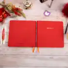 16,5x16,5 cm Kırmızı Yumuşak Deri Kapak Noktalı Tarihsiz Dikişli Not Okul Defteri