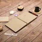 16,5x16,5 cm Krem Yumuşak Deri Kapak Noktalı Tarihsiz Dikişli Not Okul Defteri