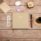 16,5x16,5 cm Krem Yumuşak Deri Kapak Noktalı Tarihsiz Dikişli Not Okul Defteri