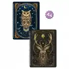 A4 Spiralli Karton Kapak 2’li Set Kareli Ders Programlı Not Okul Defteri - Mistik Serisi Baykuş ve Geyik