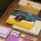 A5 Spiralli Karton Kapak 4lü Set 2 Kareli 2 Çizgili Ders Programlı Not Okul Defteri - Meow Kedi Serisi