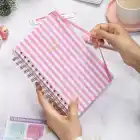 A5 Süresiz Haftalık Planlayıcı Spiralli Kuşe Kapak - Pembe Çizgili