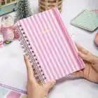 A5 Süresiz Haftalık Planlayıcı Spiralli Kuşe Kapak - Pembe Çizgili