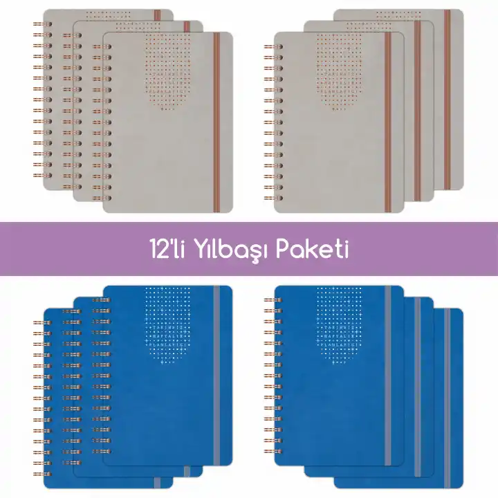 12li Tarihsiz Planlayıcı Ajanda Yılbaşı Hediye Seti - 15x21 cm - Vegan Deri Kapak
