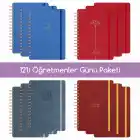 12li Öğretmenler Günü Akademik Ajanda Hediye Seti - 15x21 cm - Kumaş ve Vegan Deri