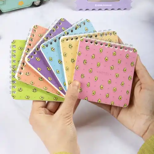 10x10 cm Spiralli Cep Defteri 6lı Set – Karton Kapak Mini Not Defteri – Avokado