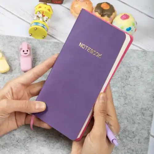 9x18 cm Yumuşak Vegan Deri Kapak Kareli Not Defteri – Tarihsiz Okul Defteri – Mor