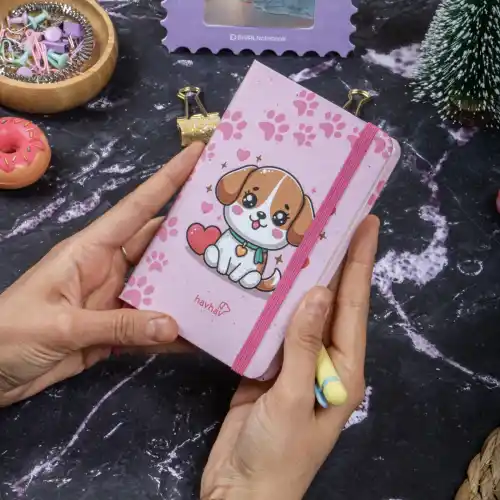9x14 cm Sert Kapak Çizgili Not Defteri – Tarihsiz Okul Defteri – Havhav Köpek