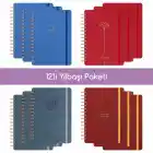 12li Akademik Ajanda Hediye Seti - 15x21 cm - Kumaş ve Vegan Deri