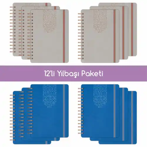 12li Tarihsiz Planlayıcı Ajanda Yılbaşı Hediye Seti - 15x21 cm - Vegan Deri Kapak