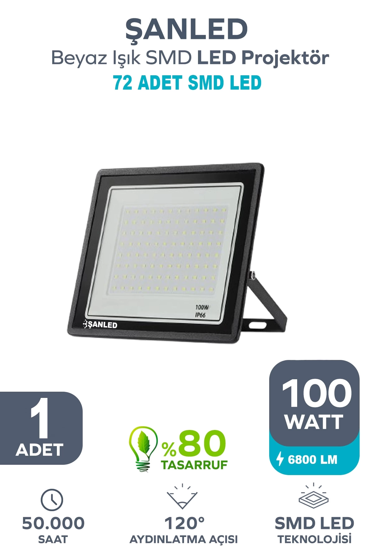 100W 6800 Lümen 6500K Beyaz Işık Smd LED Projektör 1 ADET