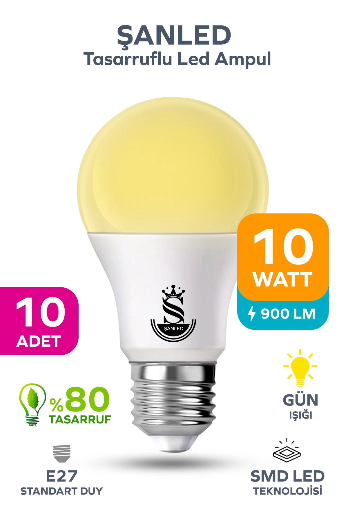 10W Tasarruflu Gün Işığı Led Ampul 10 Adet