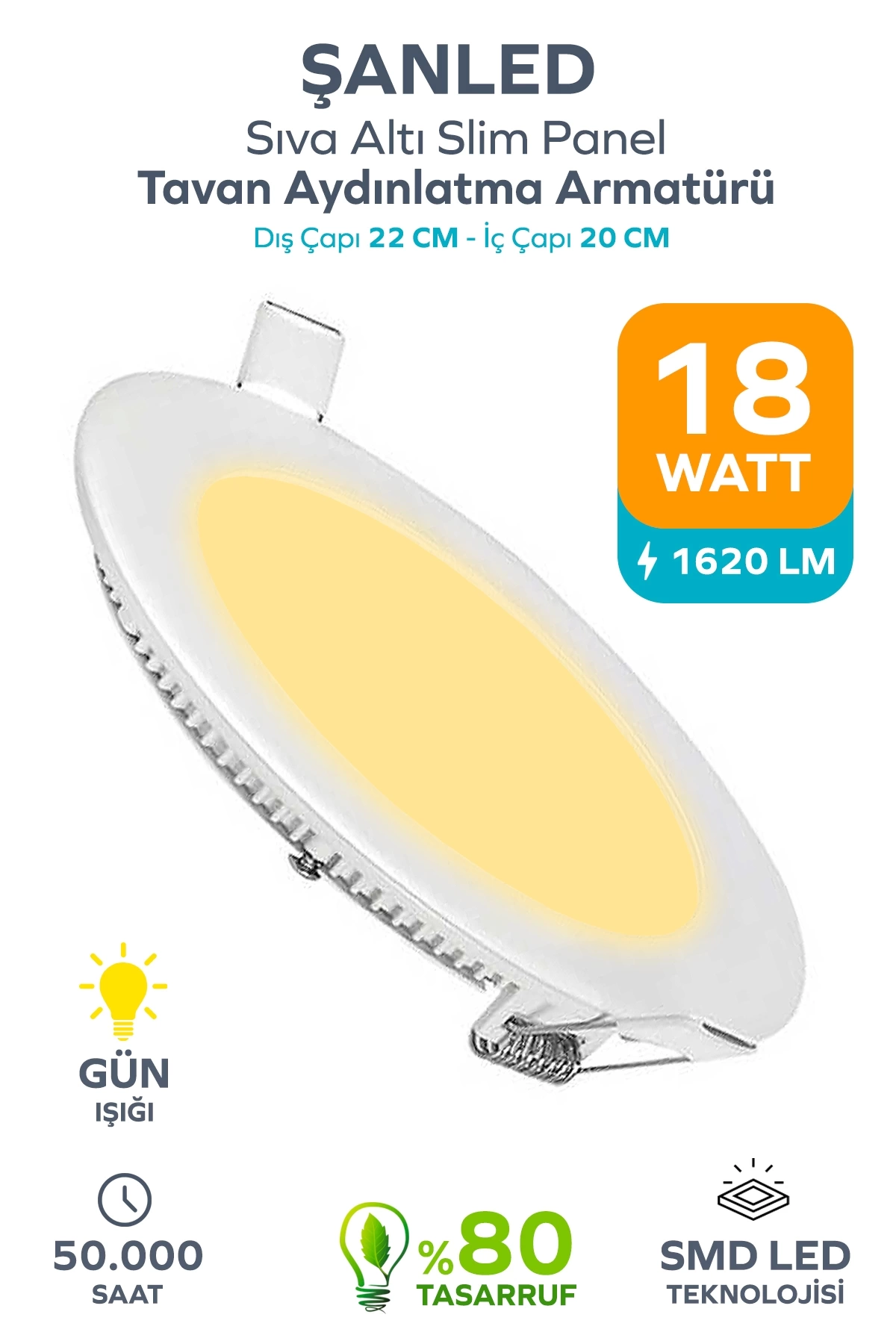 18w Tasarruflu Led Yuvarlak Gün Işığı Sıva Altı Slim Panel Tavan Aydınlatma Armatürü 1 Adet
