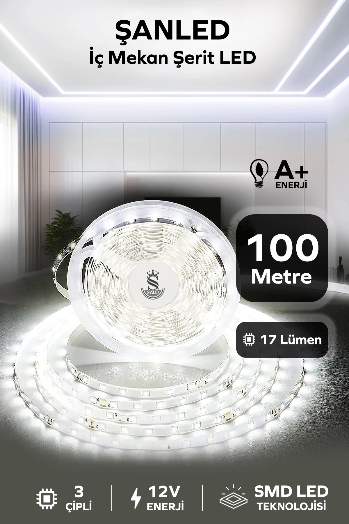 3 Çipli Iç Mekan Beyaz Işık Şerit Led 100 Metre