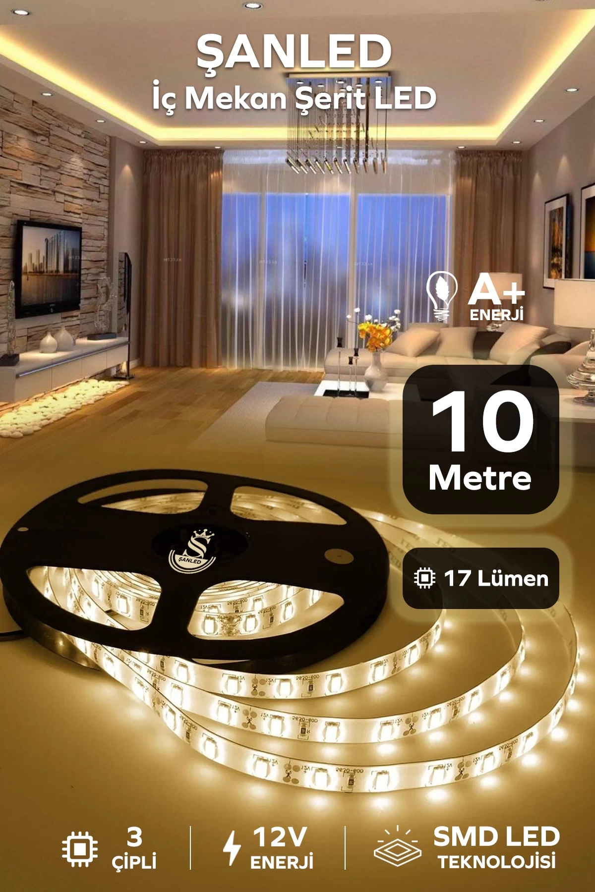 3 Çipli Iç Mekan Gün Işığı Şerit Led 10 Metre