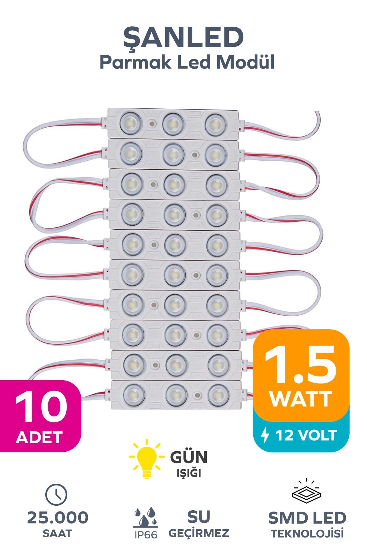 3 Ledli Parmak Led Modül 1.5w 2835 Smd Mercekli Gün Işığı - 10 Adet
