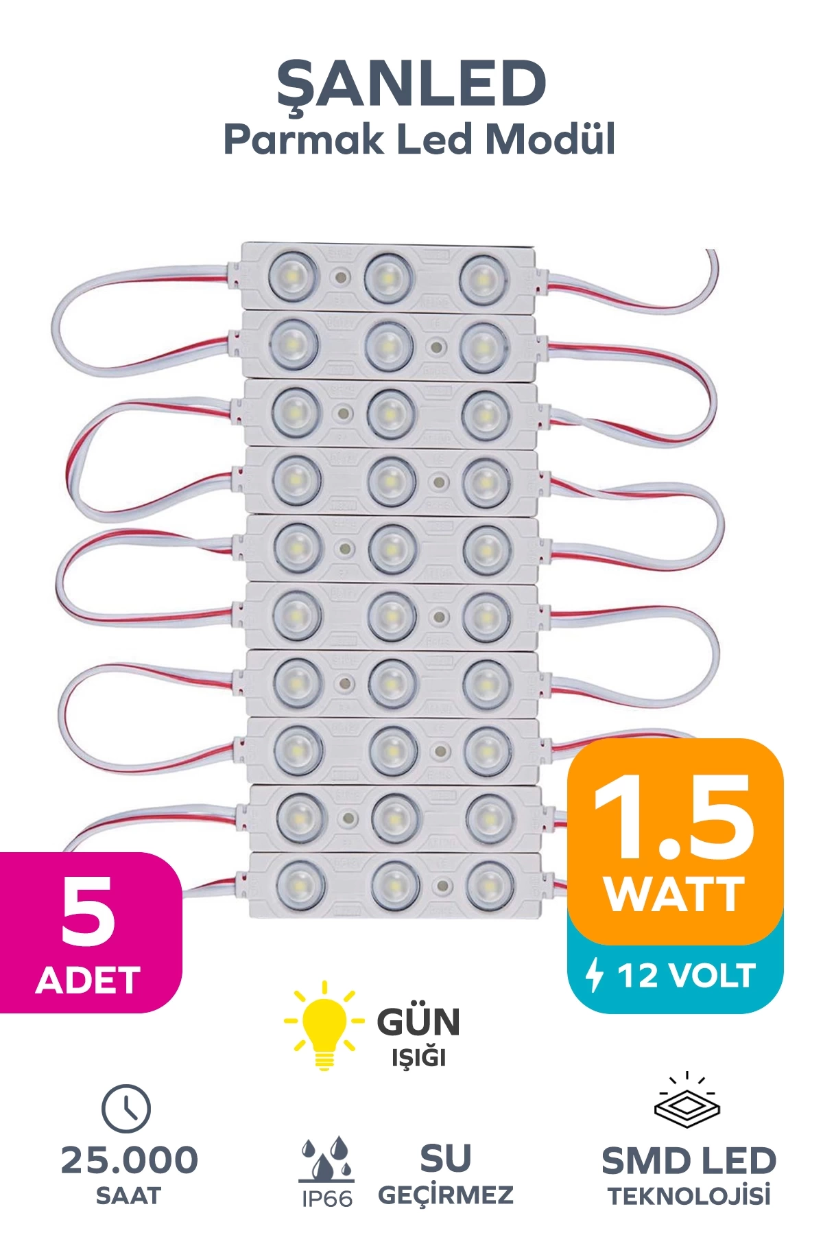 3 Ledli Parmak Led Modül 1.5w 2835 Smd Mercekli Gün Işığı - 5 Adet