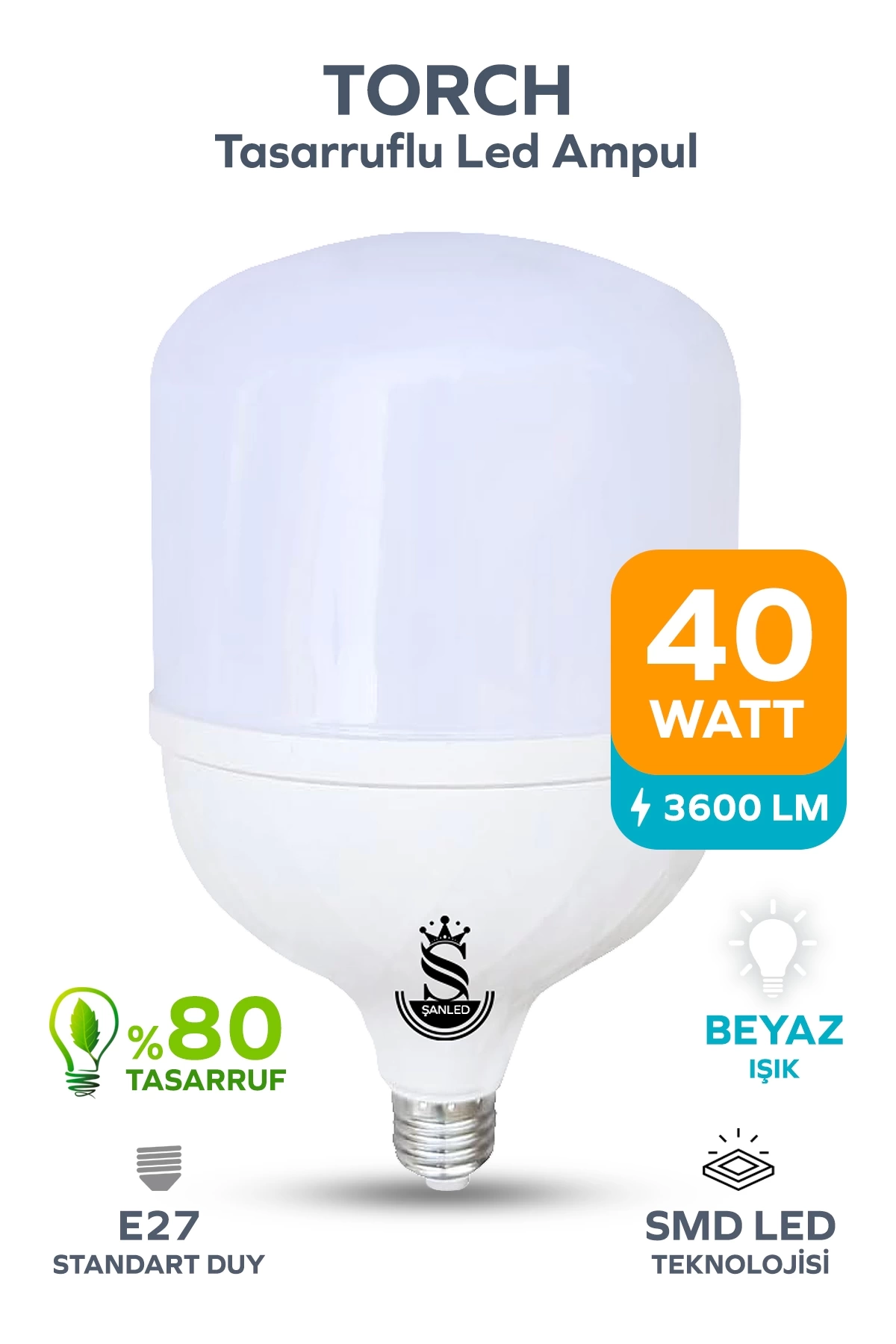 40w Tasarruflu E27 Beyaz Işık Torch Led Ampul 1 Adet
