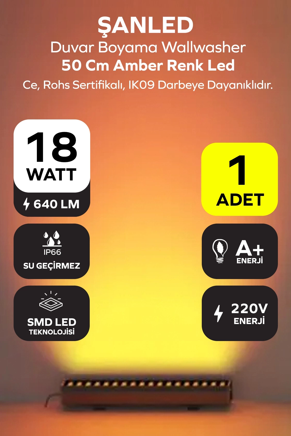 50 cm 18w Amber Renk Led Duvar Boyama Wallwasher