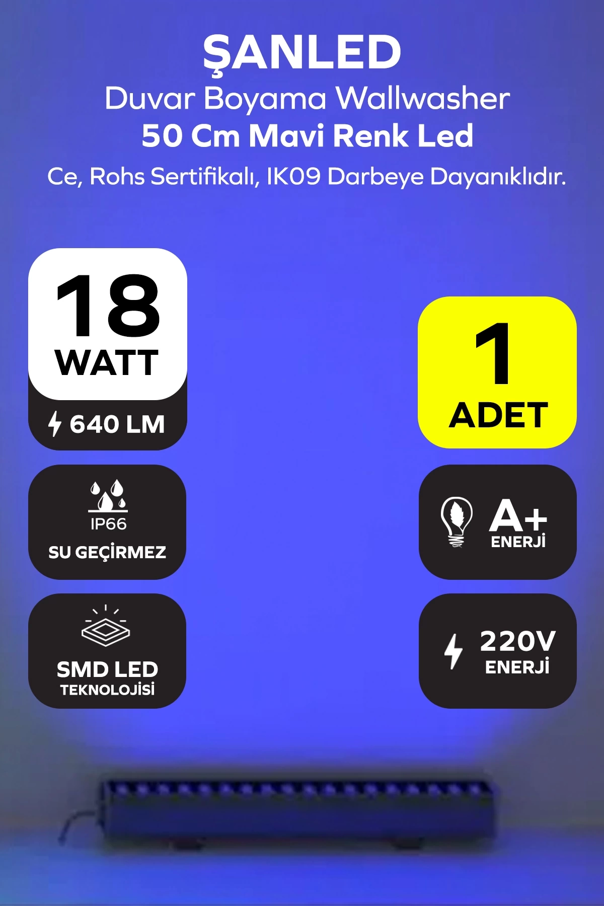 50 cm 18w Mavi Renk Led Duvar Boyama Wallwasher