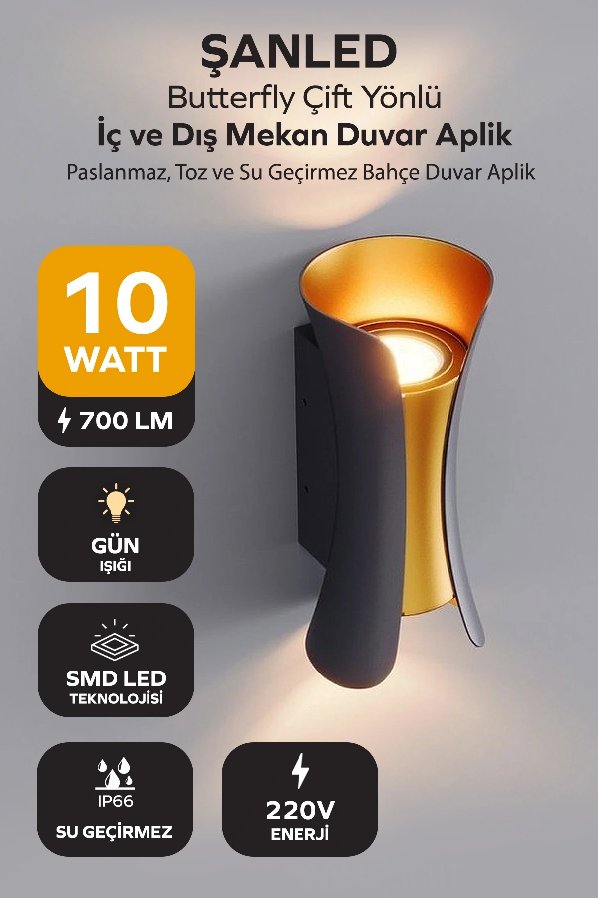 Butterfly Çift Yönlü Iç Ve Dış Mekan Duvar Aplik Paslanmaz, Toz Ve Su Geçirmez Duvar Aplik