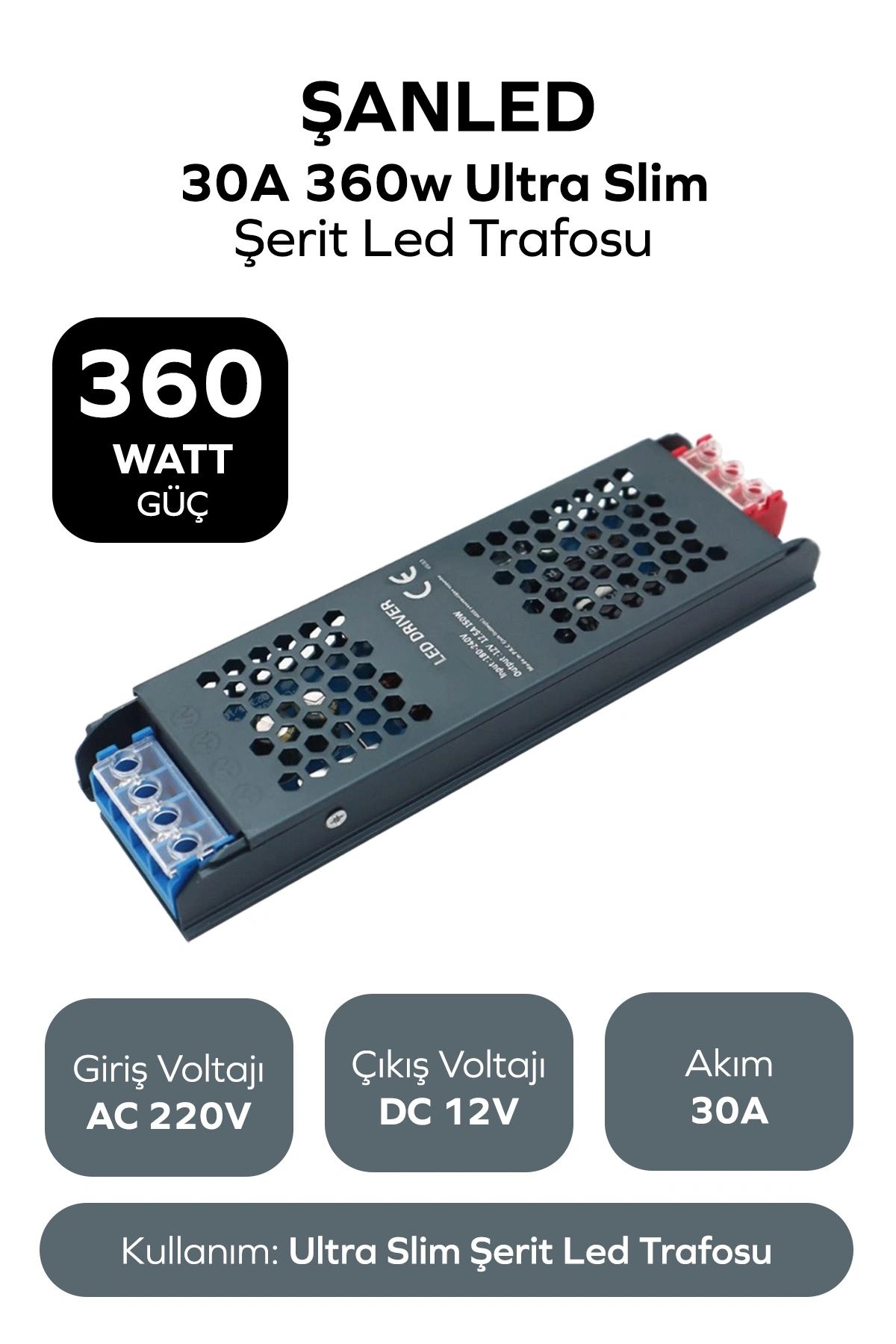360W 30A Ultra Slim Şerit Led Trafosu
