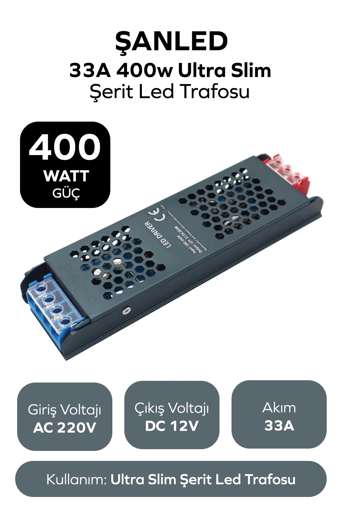 400W 33A Ultra Slim Şerit Led Trafosu