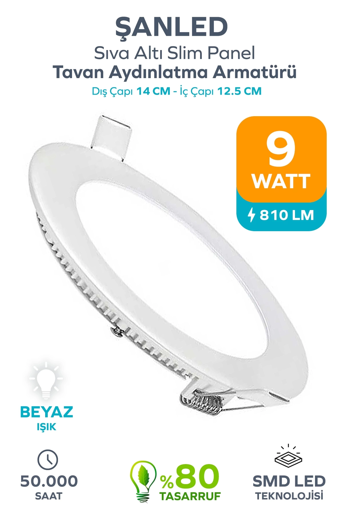 9w Tasarruflu Led Yuvarlak Beyaz Işık Sıva Altı Slim Panel Tavan Aydınlatma Armatürü 1 Adet