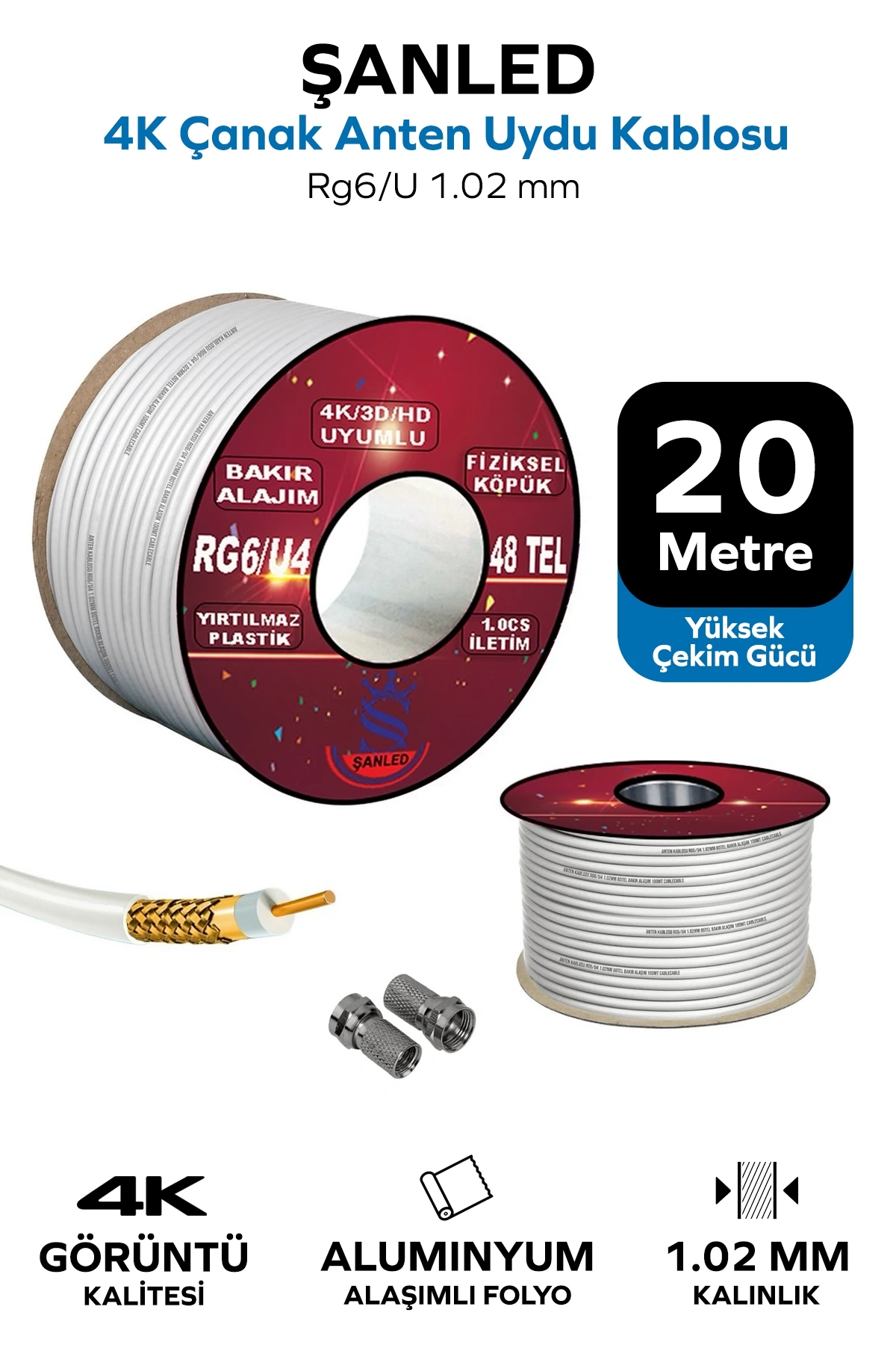 Anten Uydu Beyaz Kablo Rg6 U4 Tv Anten Kablo 48 Tel - 20 Metre