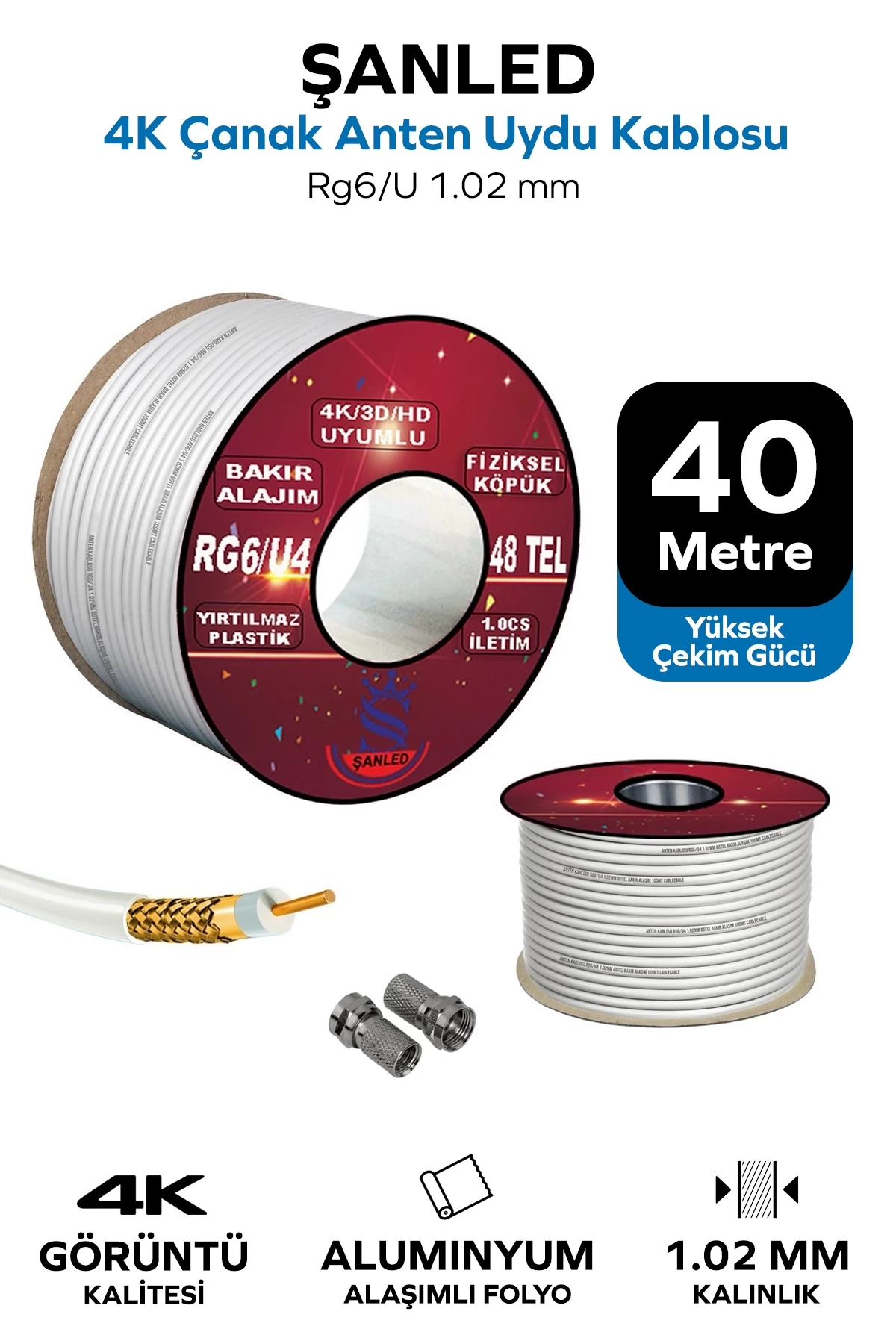 Anten Uydu Beyaz Kablo Rg6 U4 Tv Anten Kablo 48 Tel - 40 Metre