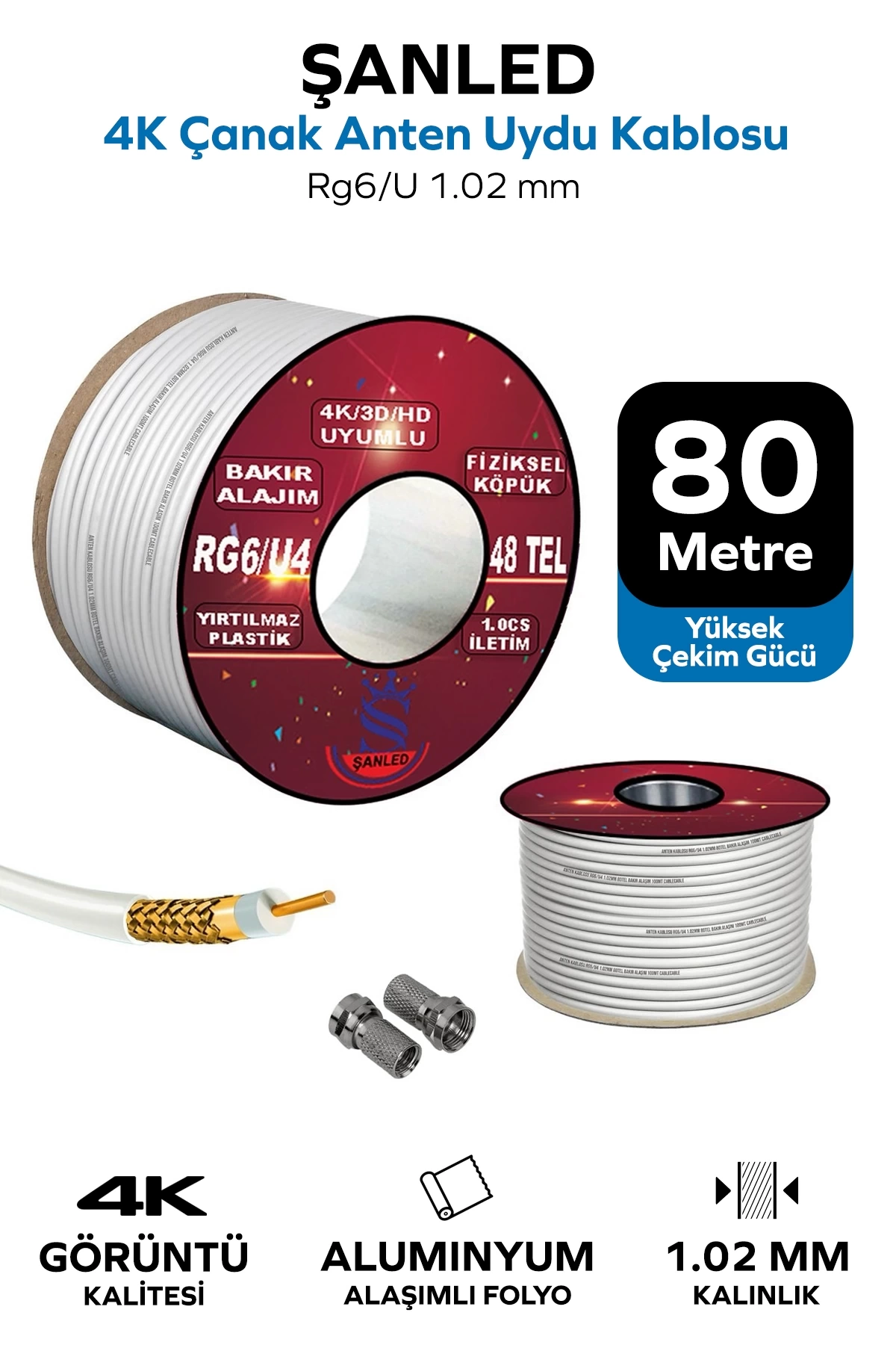 Anten Uydu Beyaz Kablo Rg6 U4 Tv Anten Kablo 48 Tel - 80 Metre