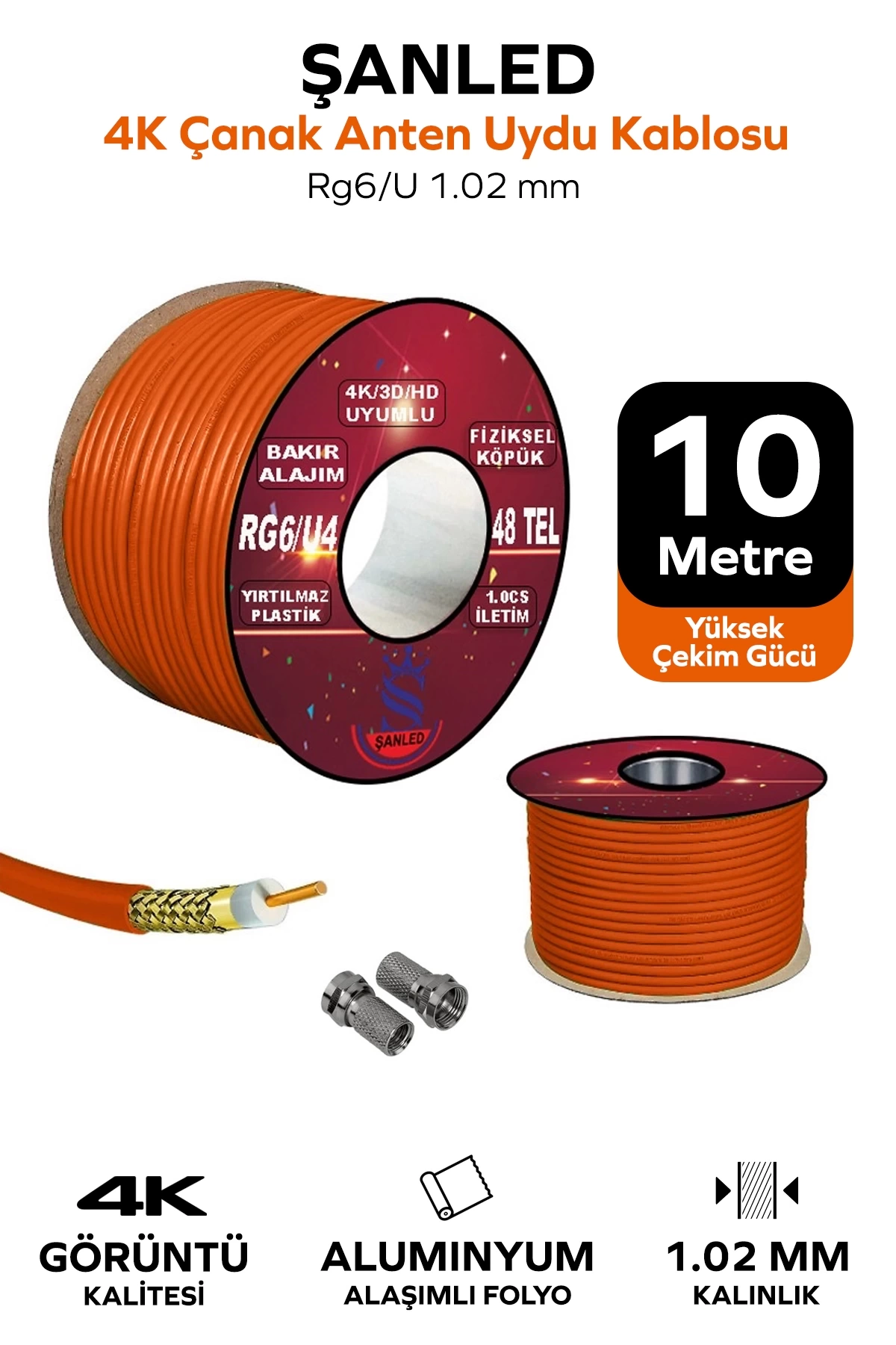 Anten Uydu Kablosu Rg6 U4 Tv Anten Kablo - 10 Metre