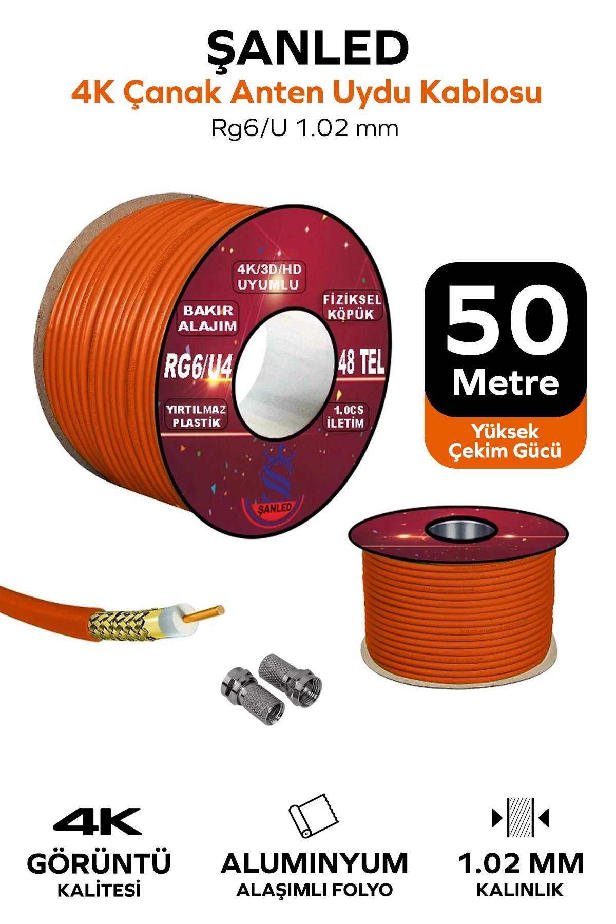 Anten Uydu Kablosu Rg6 U4 Tv Anten Kablo - 50 Metre