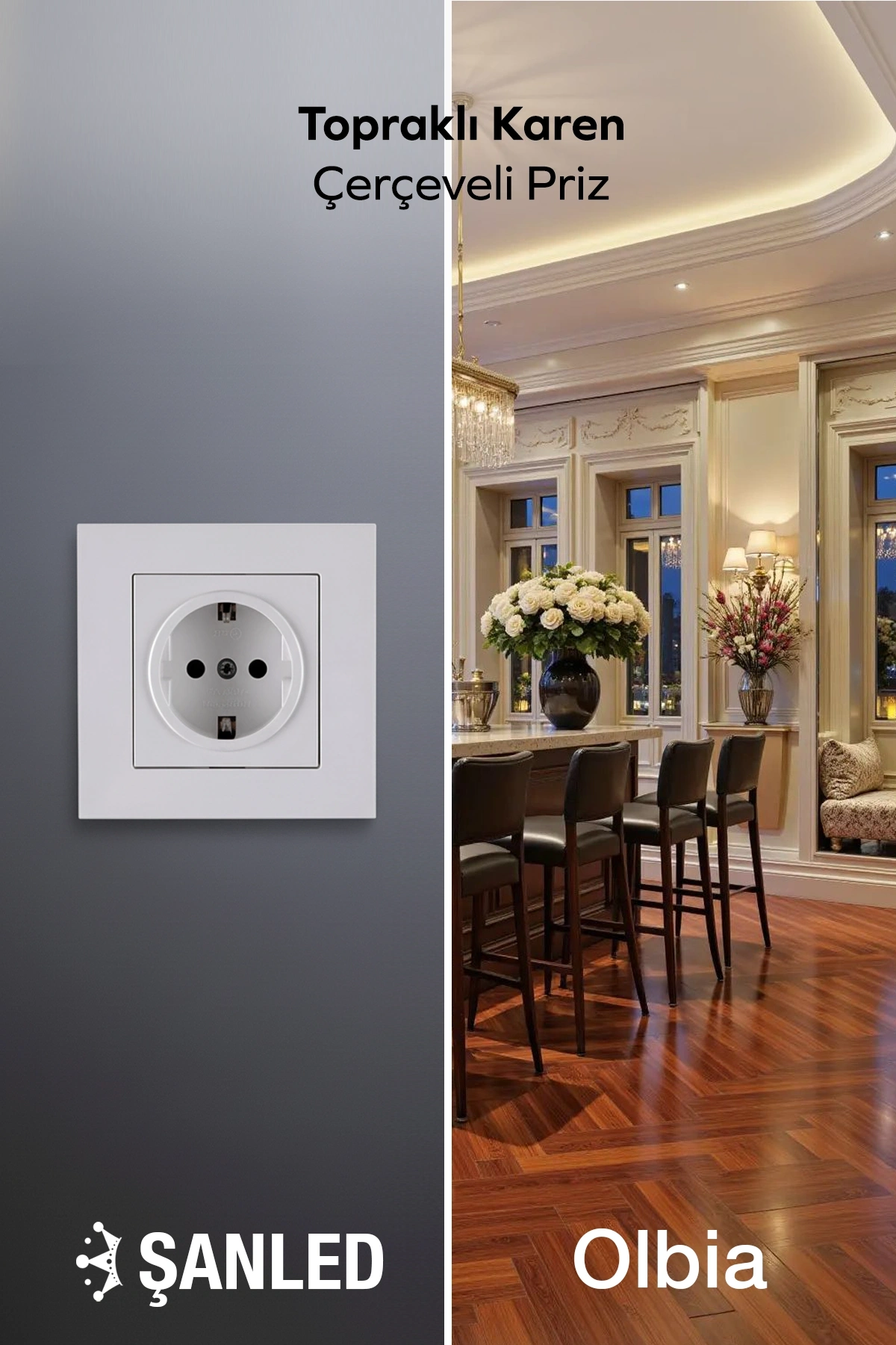 Beyaz Topraklı Karen Çerçeveli Priz 1 Adet