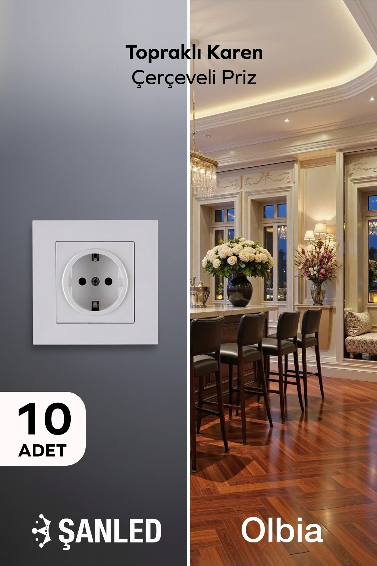 Beyaz Topraklı Karen Çerçeveli Priz 10 Adet