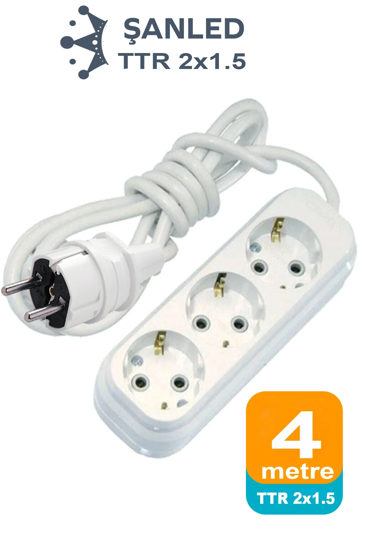 Grup Priz Topraklı 3lü Çoklu Priz Seyyar Ara Uzatma Kablosu TTR 2x1,5 mm kablo 4 metre